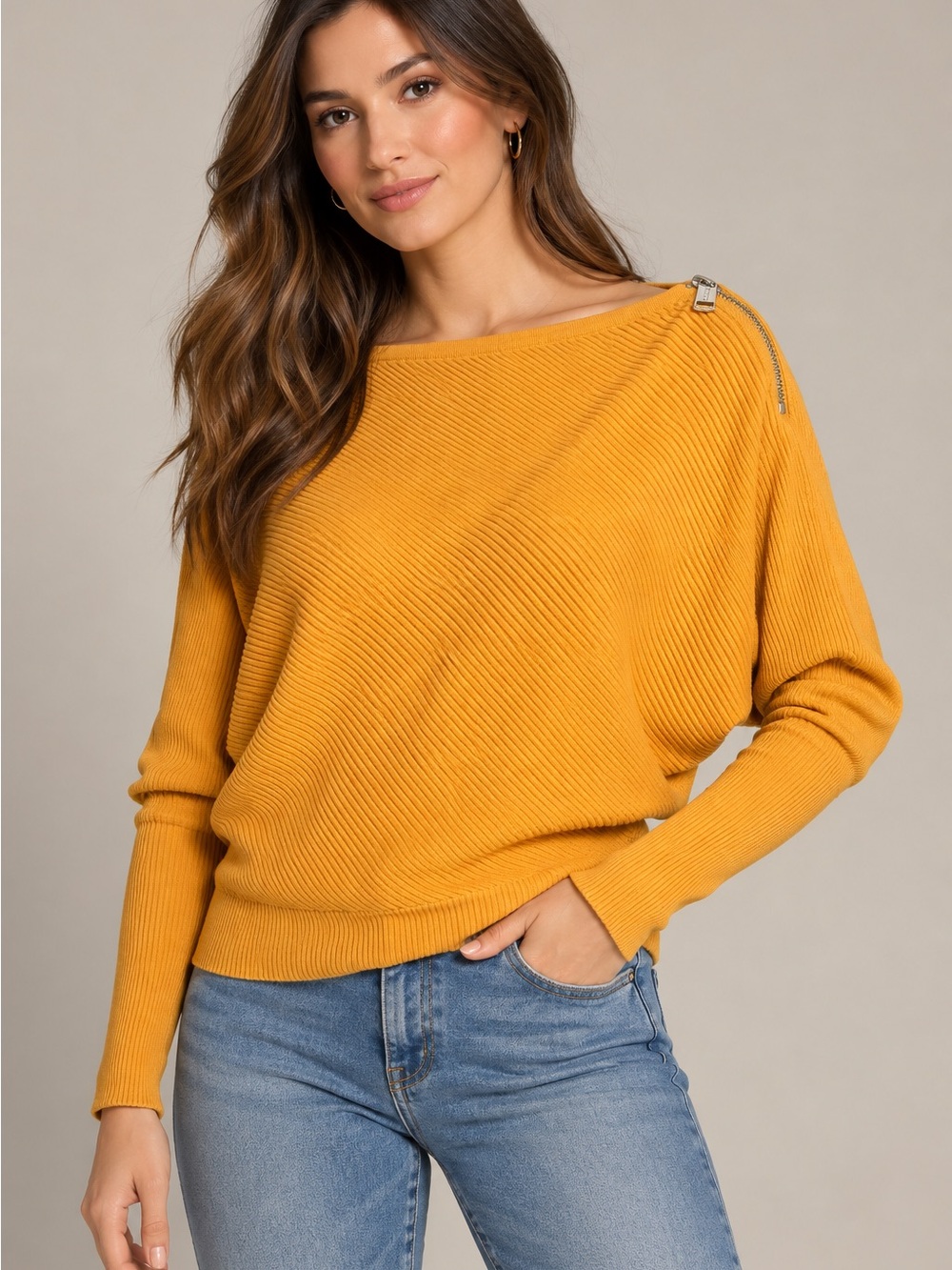 Guess Fall Ribbed Sweater in Mustard